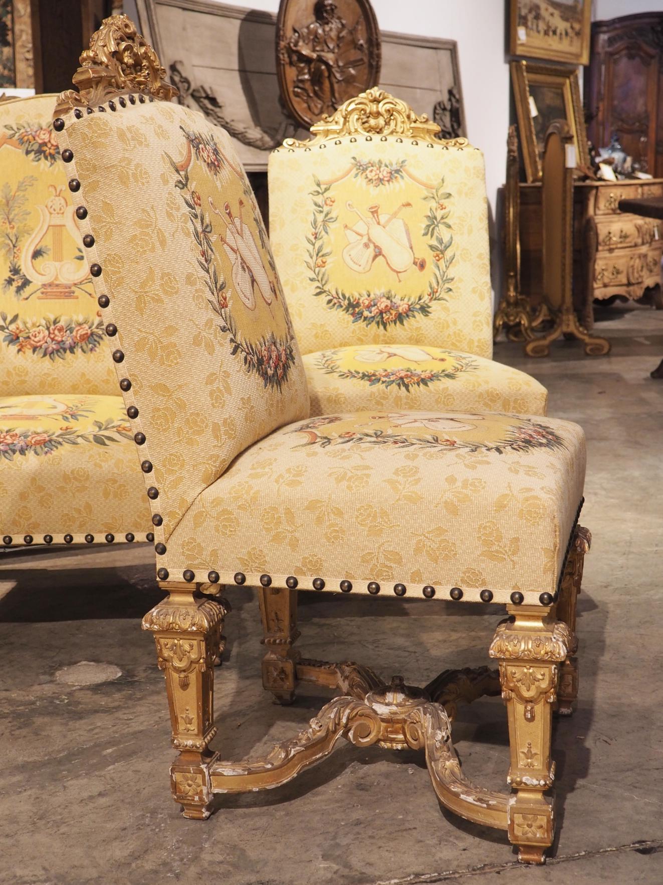 A Louis XIV style suite of giltwood seat furniture, mid-19th
