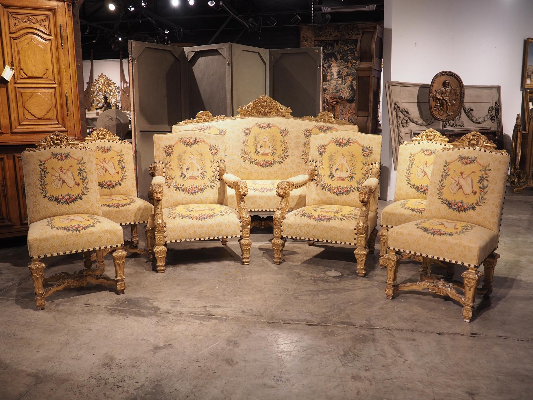 French 19th Century Louis XVI Carved Salon Set with Original
