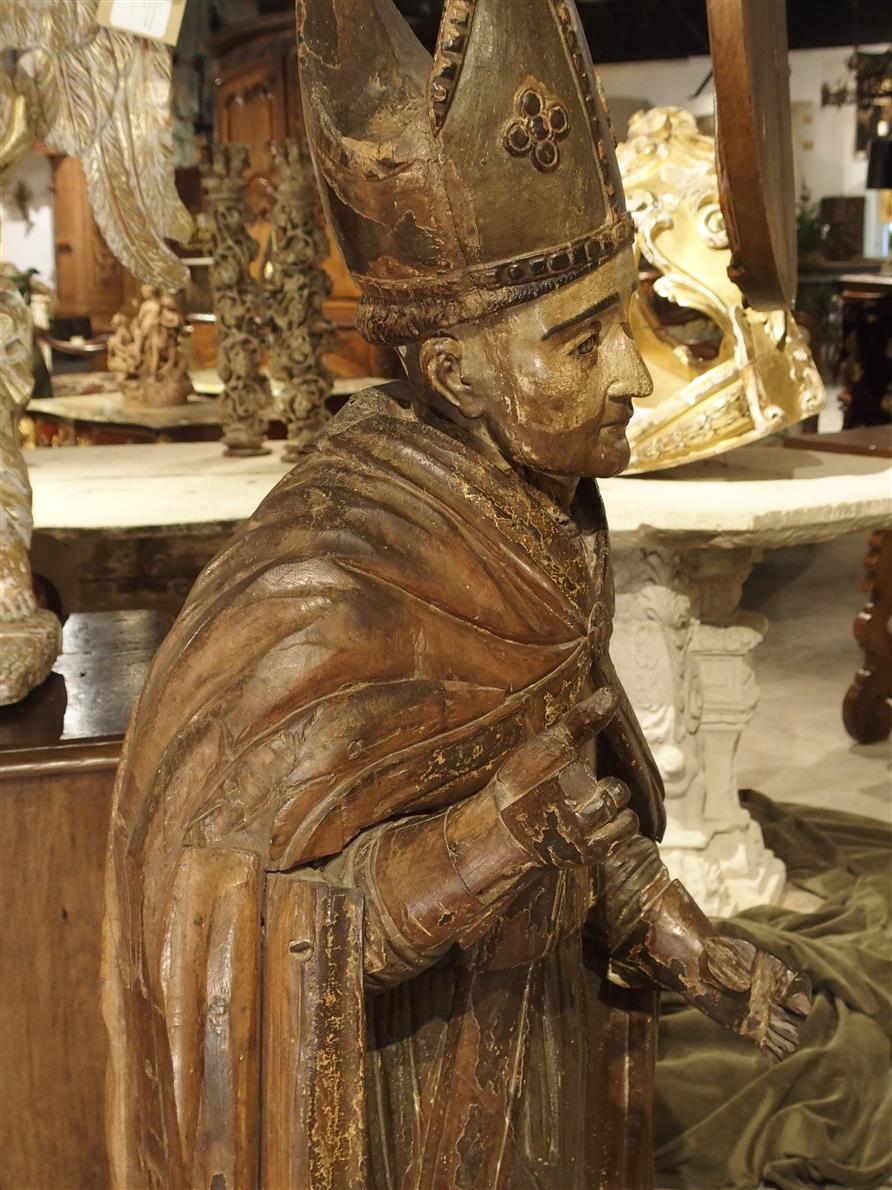 Large Antique Polychromed Wood Statue of a Bishop, Circa 1650 - Le ...
