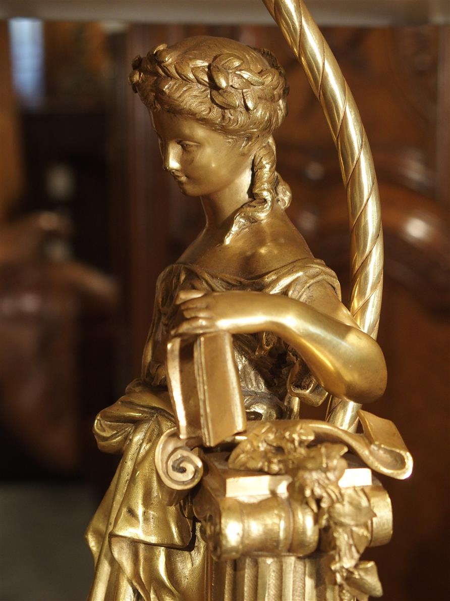 Antique French Gilt Bronze Table Lamp, Antique Bronze Statue Table Lamps