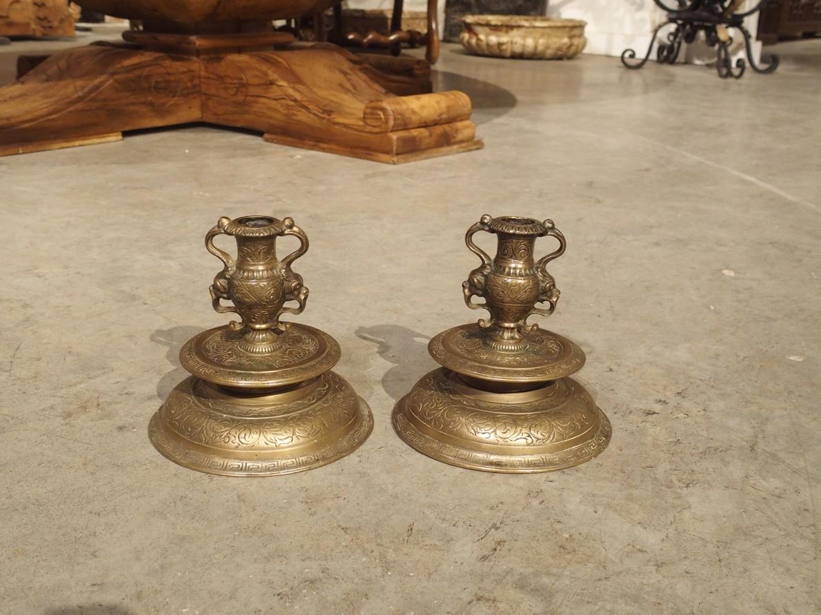 Pair of Antique French Renaissance Style Bronze Candlesticks, 19th Century  - Le Louvre French Antiques
