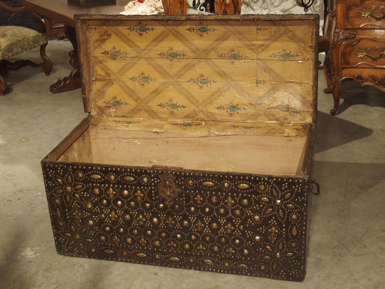 17th Century Leather and Brass Fleur De Lys Malle Trunk from Avignon ...