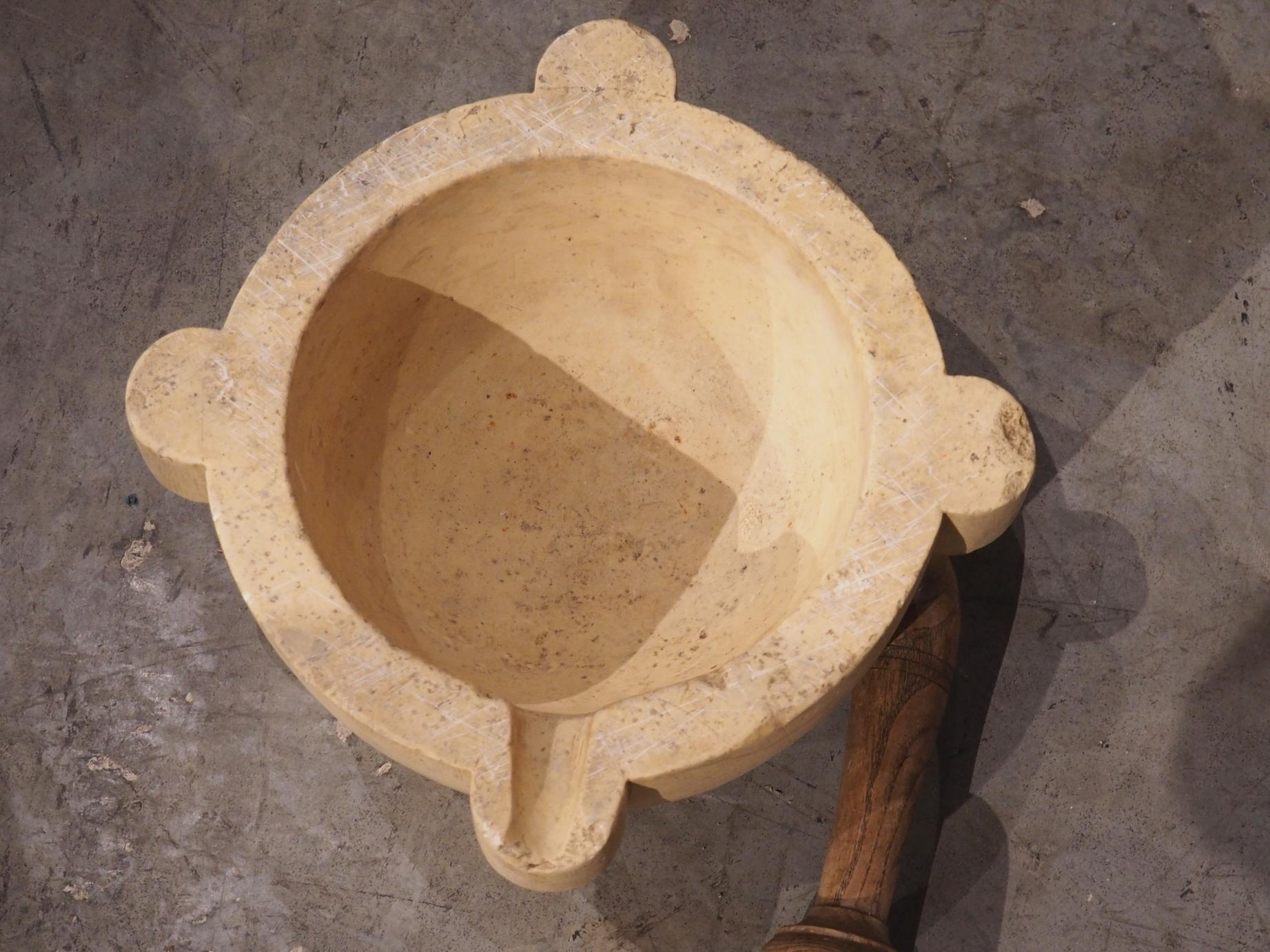 Circa 1800 French Marble Mortar with Wooden Pestle - Le Louvre