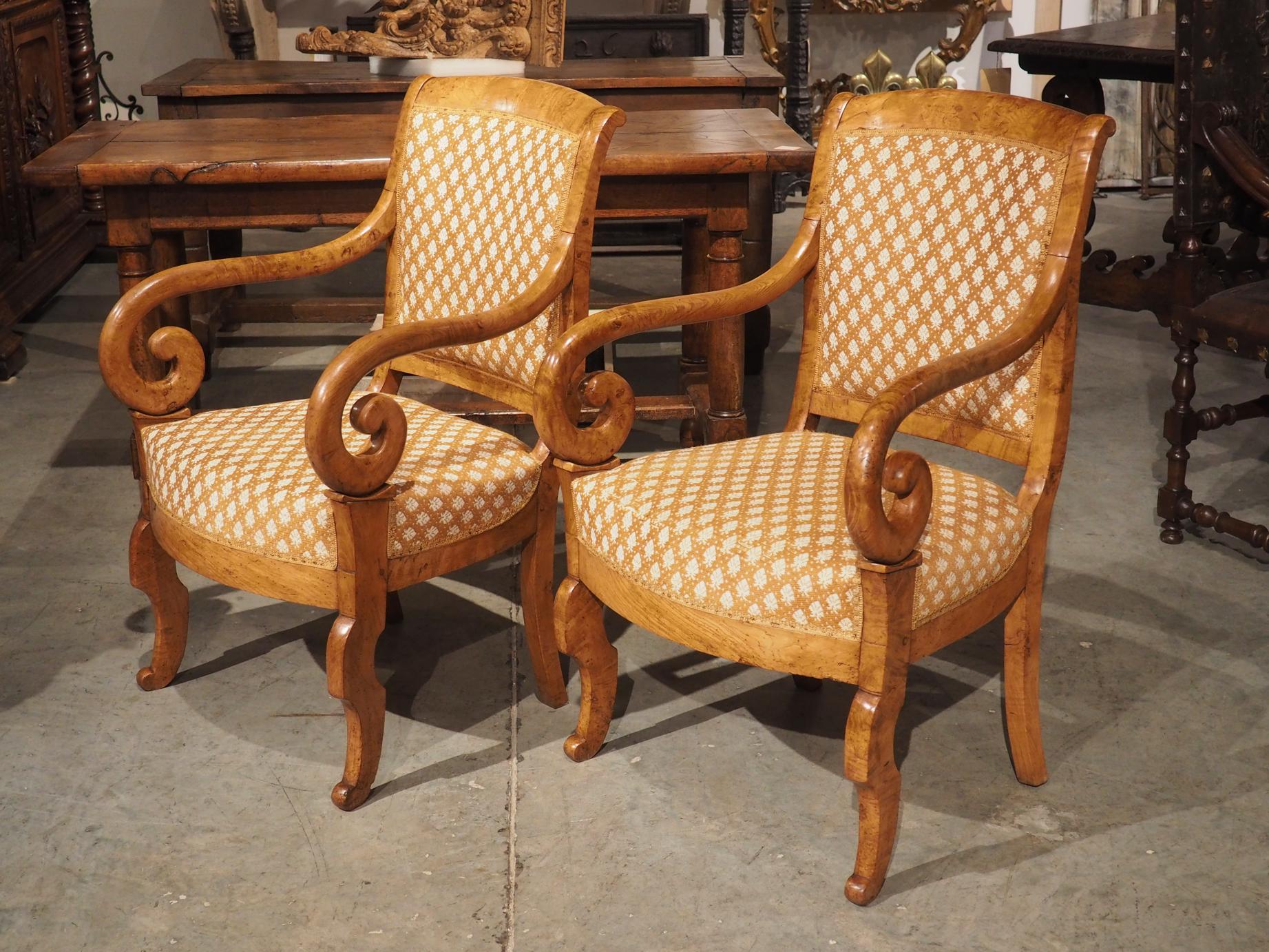 Pair of Antique French Elmwood Louis Philippe Armchairs, Circa