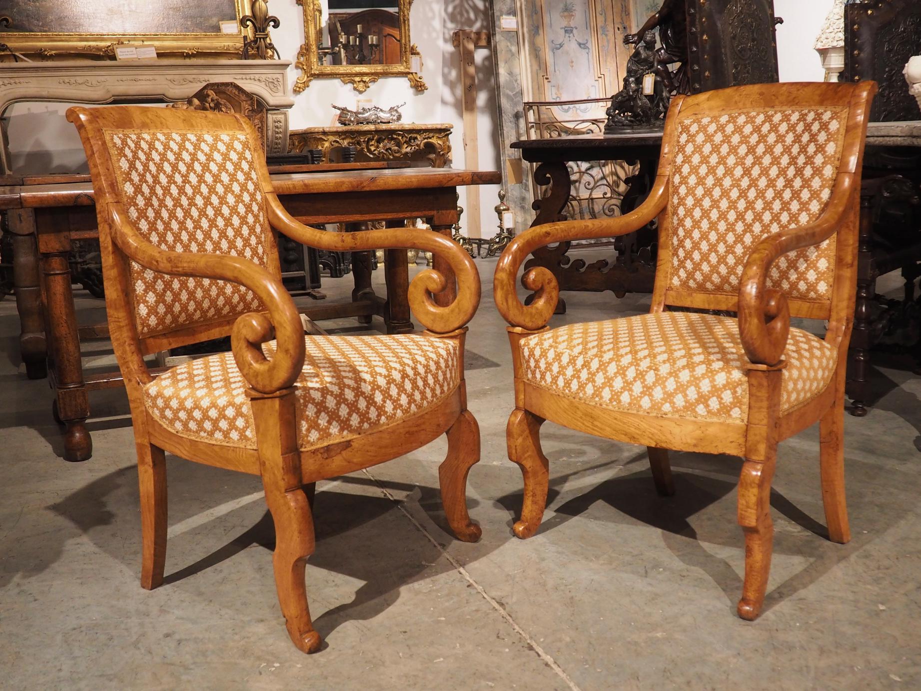 Pair of Antique French Elmwood Louis Philippe Armchairs, Circa