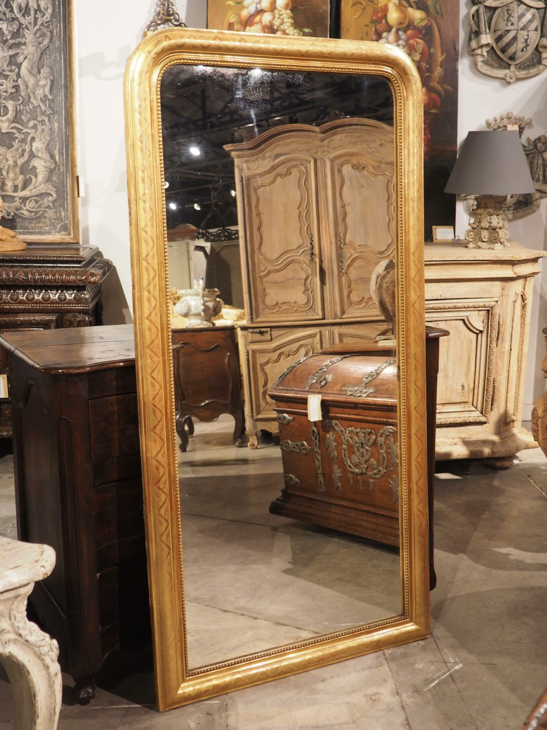 A Tall Antique Gold Leaf Louis Philippe Mirror from France, 19th