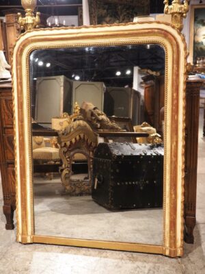 Antique French Black and Giltwood Louis Philippe Mirror with X Motifs, C.  1850 - Le Louvre French Antiques