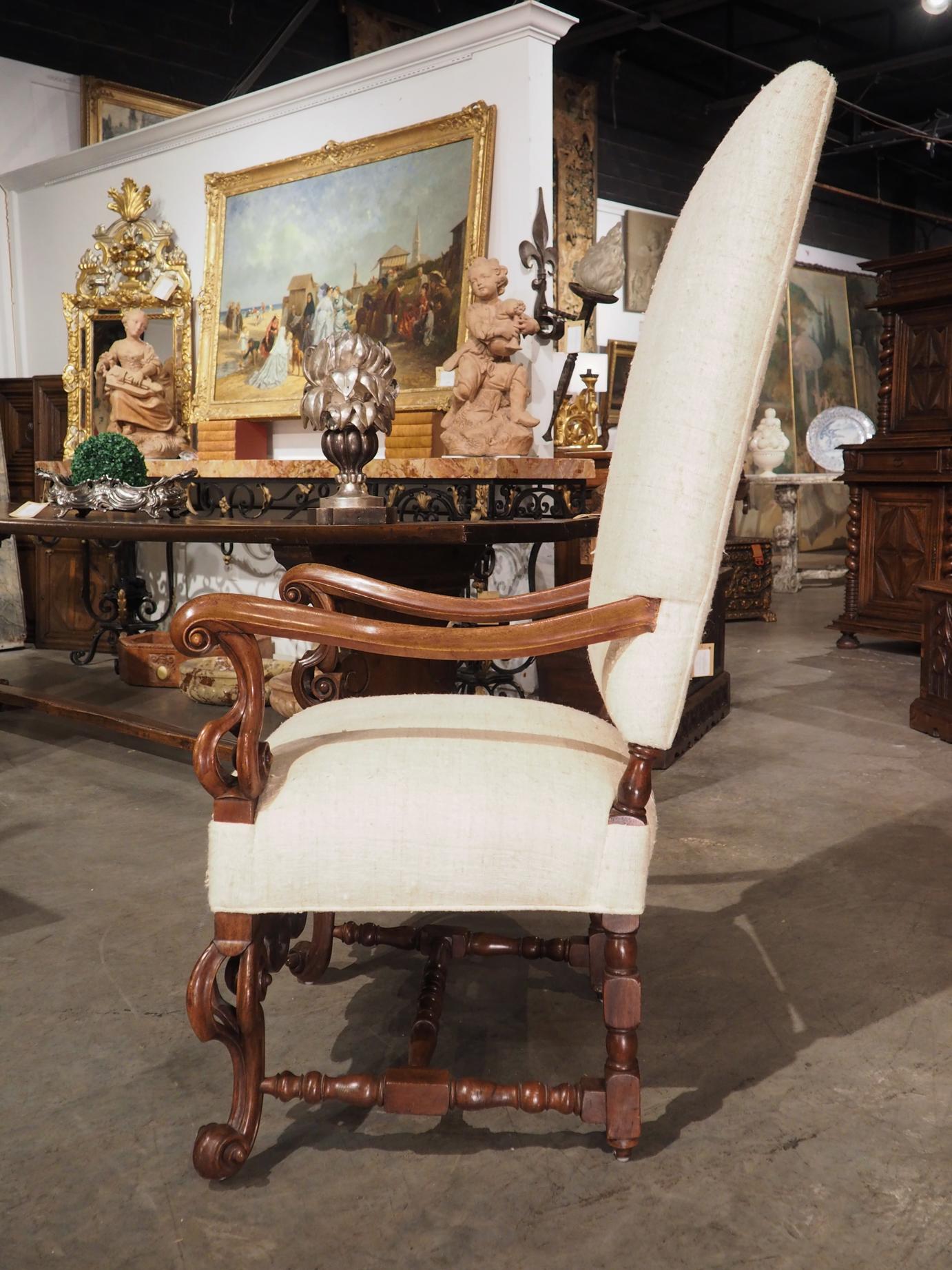 Antique Cream Leather & Wood/Walnut? Louis Style Arm Chair