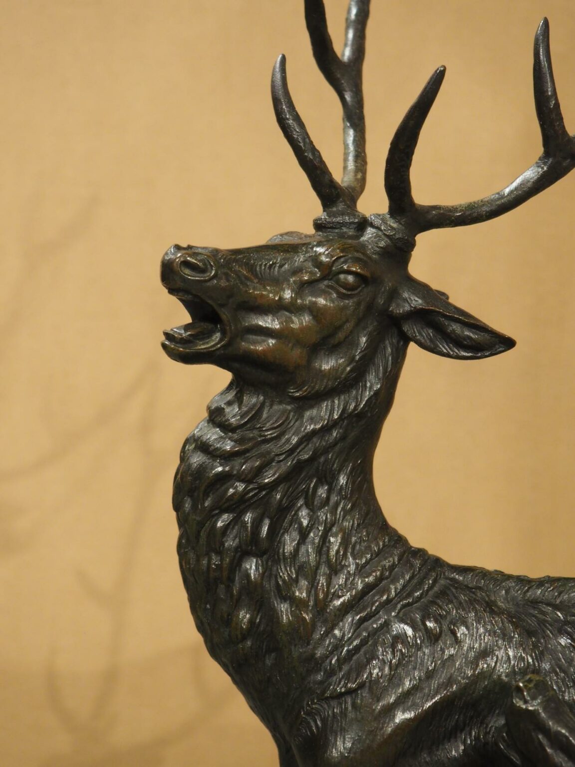 Large Antique French Bronze Sculpture, Bellowing Stag, Doe, and Fawn ...