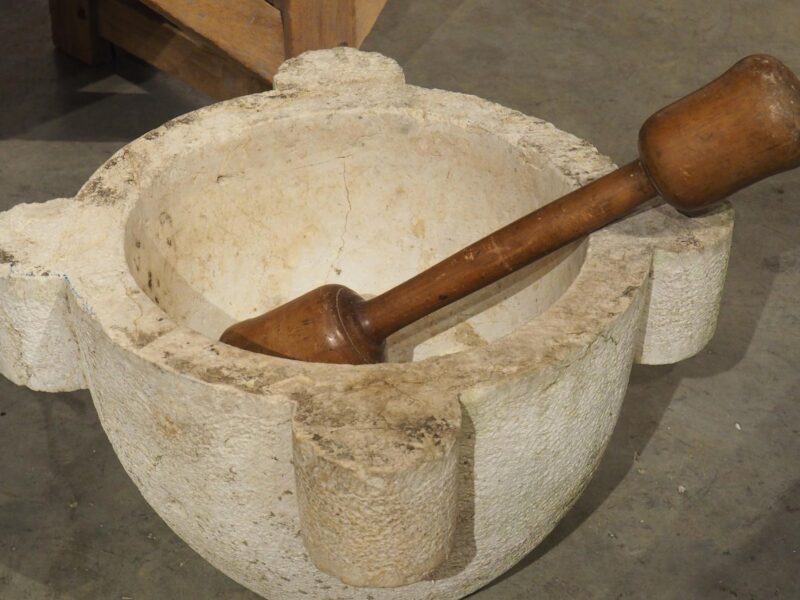 Oversized French 18th Century Carved and Hammered Stone Mortar with Pestle - Image 9