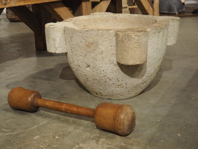 Oversized French 18th Century Carved and Hammered Stone Mortar with Pestle - Image 11