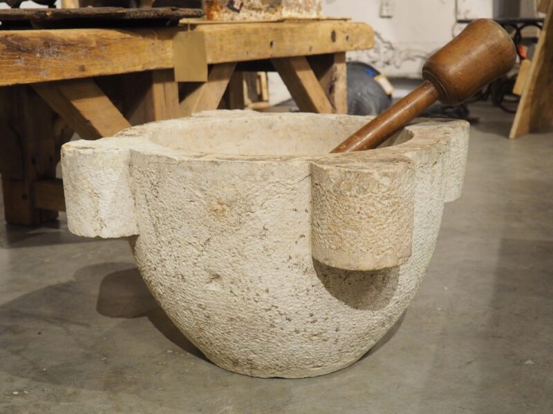 Oversized French 18th Century Carved and Hammered Stone Mortar with Pestle - Image 8