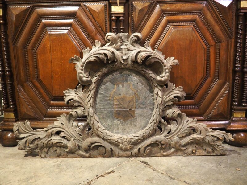 18th Century French Carved Oak Chateau Overdoor with Central Coat of Arms - Image 2