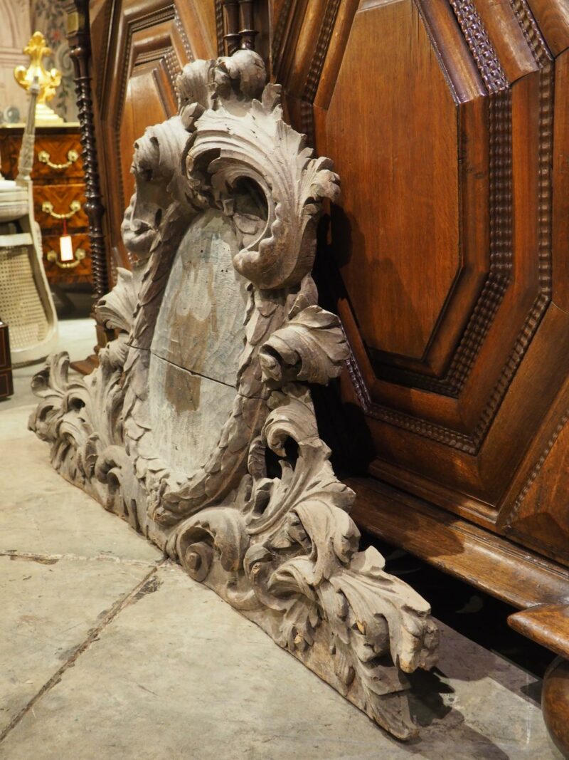 18th Century French Carved Oak Chateau Overdoor with Central Coat of Arms - Image 14