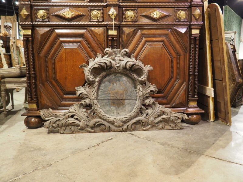 18th Century French Carved Oak Chateau Overdoor with Central Coat of Arms - Image 16