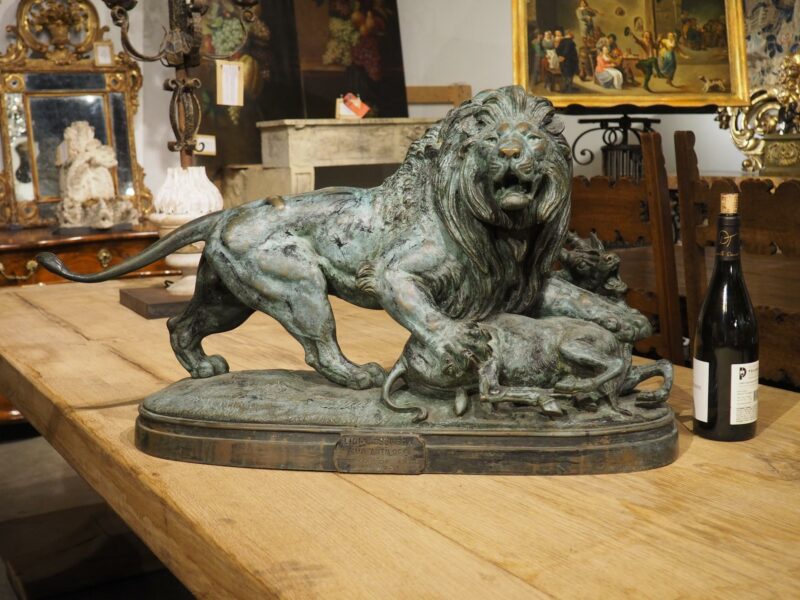 Large Antique Bronze, The Lion of Senegal Attacking an Antelope-Delabrierre 1866 - Image 2