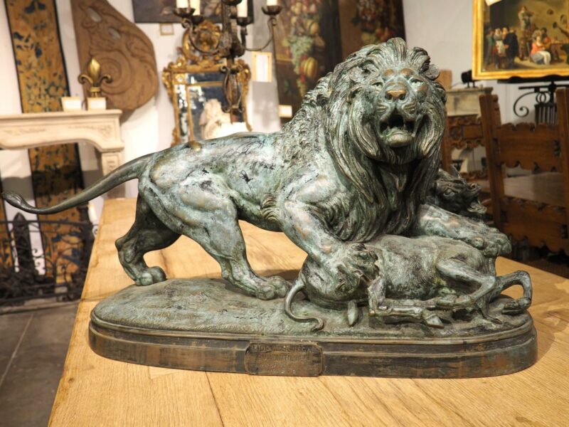 Large Antique Bronze, The Lion of Senegal Attacking an Antelope-Delabrierre 1866 - Image 3