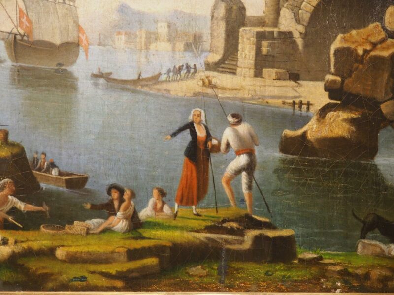 18th Century French Port Scene Oil Painting from Provence - Image 2