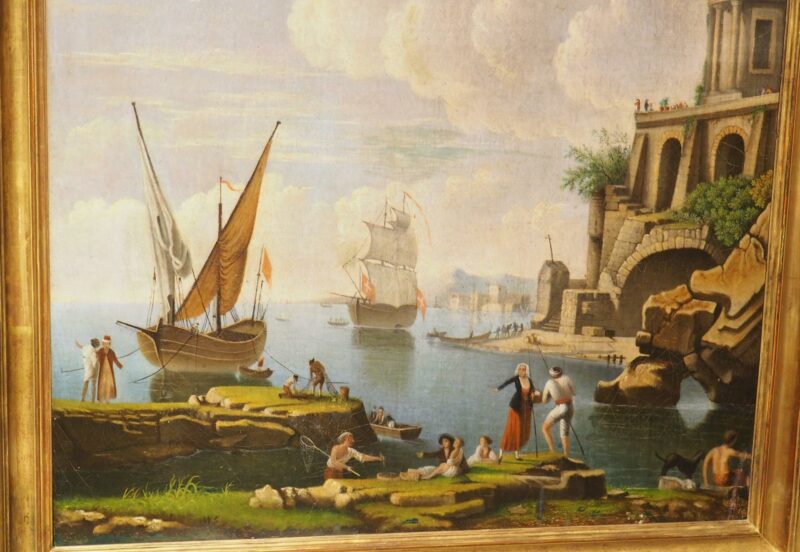 18th Century French Port Scene Oil Painting from Provence - Image 17