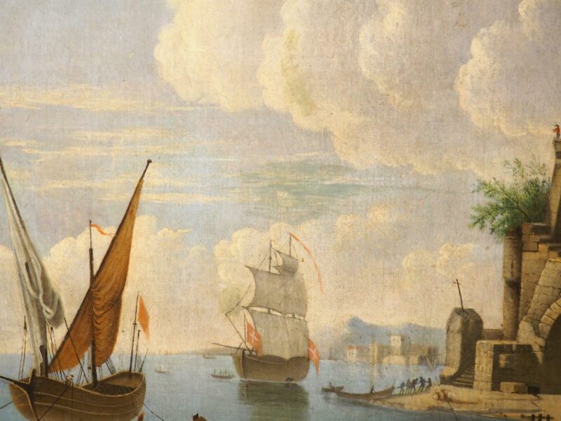 18th Century French Port Scene Oil Painting from Provence - Image 3