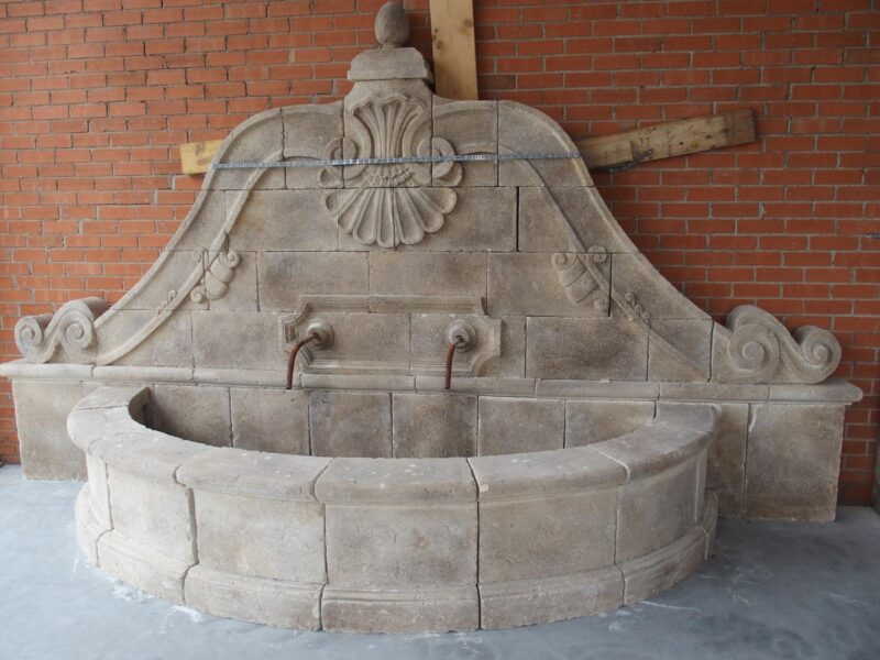 A Grand Carved Limestone 2-Spout Italian Villa Wall Fountain with Arched Basin - Image 2