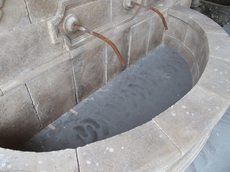 A Grand Carved Limestone 2-Spout Italian Villa Wall Fountain with Arched Basin - Image 10