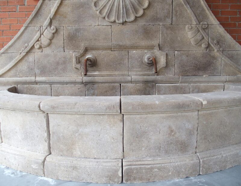 A Grand Carved Limestone 2-Spout Italian Villa Wall Fountain with Arched Basin - Image 11