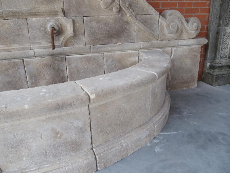 A Grand Carved Limestone 2-Spout Italian Villa Wall Fountain with Arched Basin - Image 12