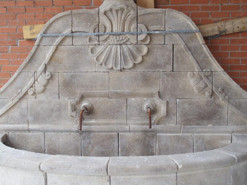 A Grand Carved Limestone 2-Spout Italian Villa Wall Fountain with Arched Basin - Image 4