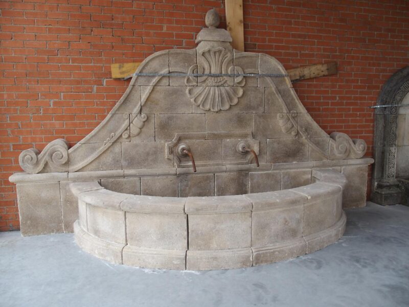 A Grand Carved Limestone 2-Spout Italian Villa Wall Fountain with Arched Basin - Image 5