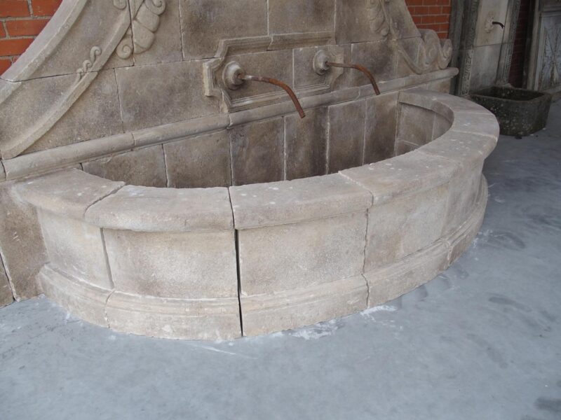 A Grand Carved Limestone 2-Spout Italian Villa Wall Fountain with Arched Basin - Image 6