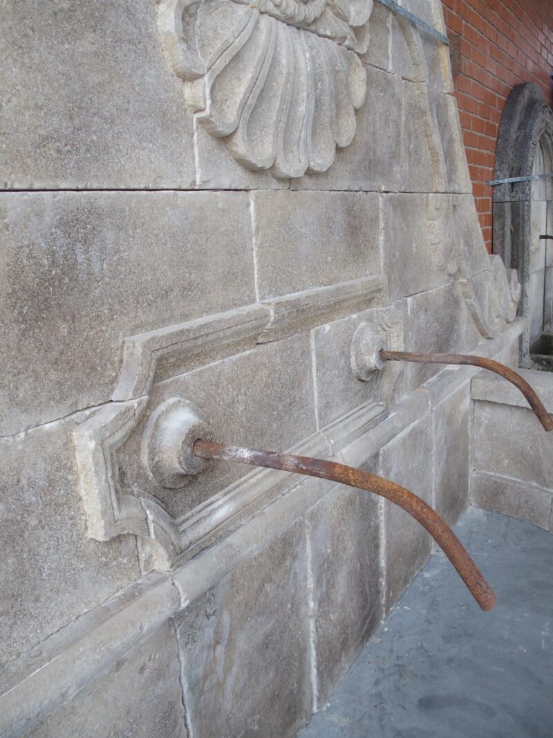 A Grand Carved Limestone 2-Spout Italian Villa Wall Fountain with Arched Basin - Image 9