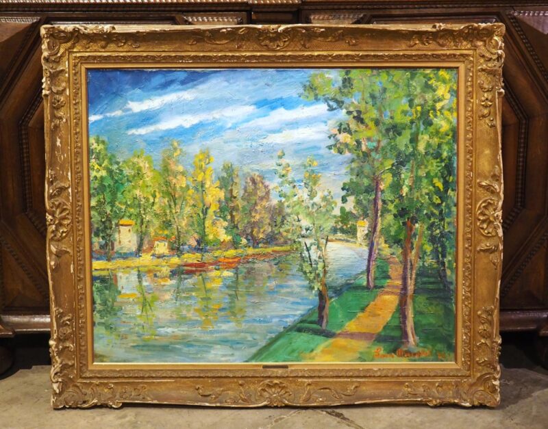 “Rivière La Marne”, 20th Century French Oil on Canvas Painting by Ducatel