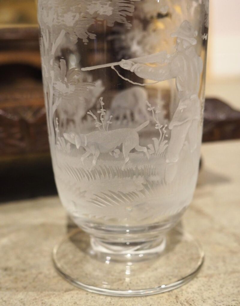 19th Century French Black Forest Cave A Liqueur with Etched Glass Hunting Motifs - Image 18