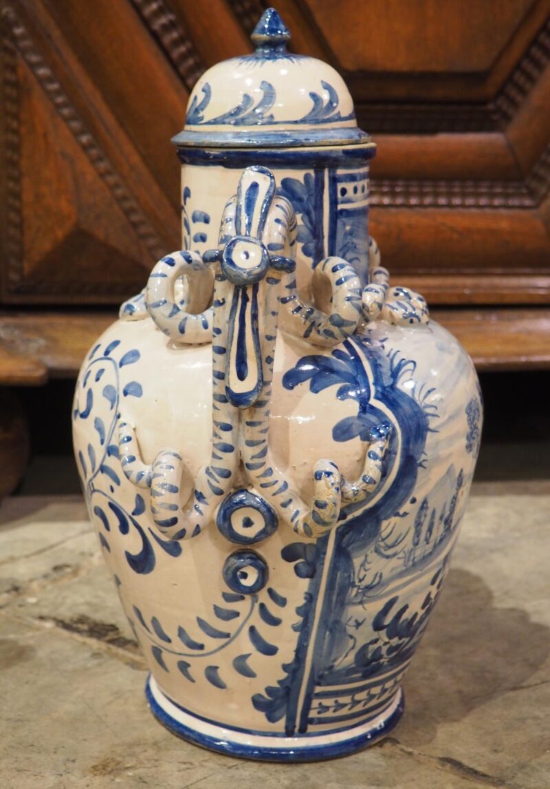 Antique Blue and White Lidded Vases from Savona, Italy, Circa 1800 - Image 10