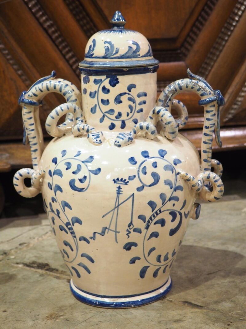 Antique Blue and White Lidded Vases from Savona, Italy, Circa 1800 - Image 11