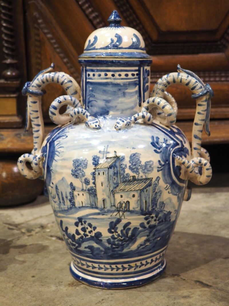 Antique Blue and White Lidded Vases from Savona, Italy, Circa 1800 - Image 5