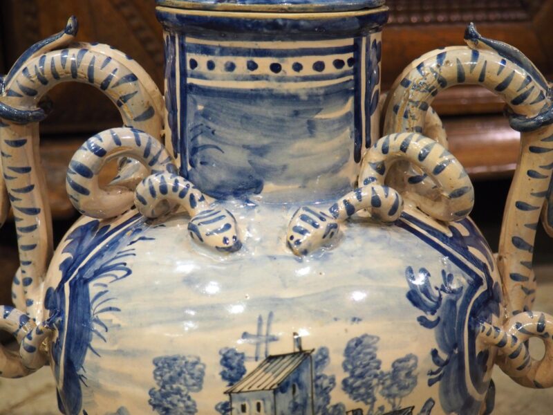 Antique Blue and White Lidded Vases from Savona, Italy, Circa 1800 - Image 7