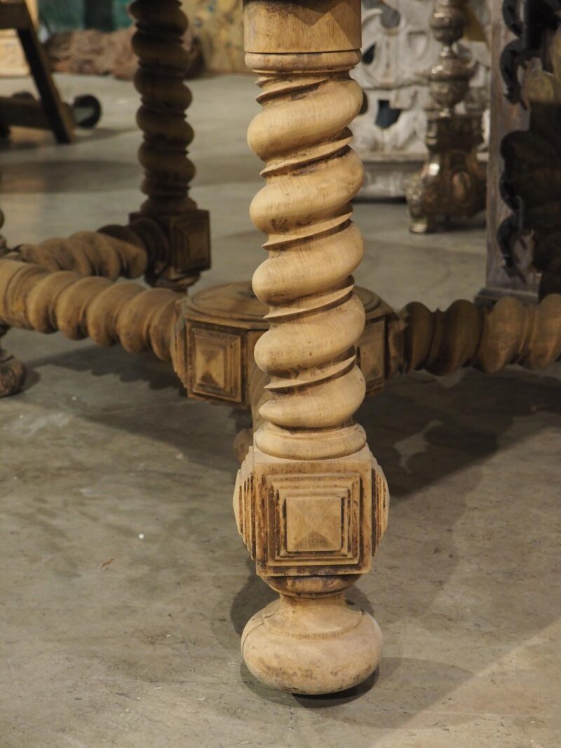 19th Century French Bleached Oak Table with Turned Legs and Bluestone Top - Image 10