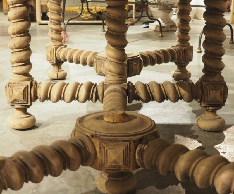 19th Century French Bleached Oak Table with Turned Legs and Bluestone Top - Image 11