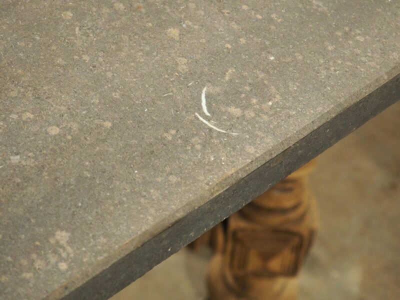 19th Century French Bleached Oak Table with Turned Legs and Bluestone Top - Image 12