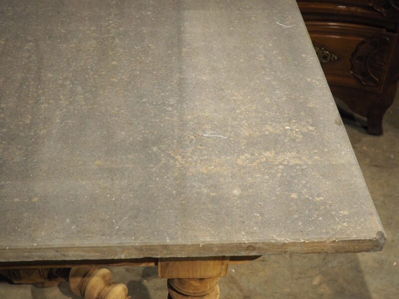 19th Century French Bleached Oak Table with Turned Legs and Bluestone Top - Image 20