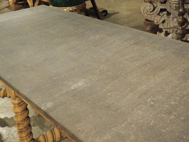 19th Century French Bleached Oak Table with Turned Legs and Bluestone Top - Image 5