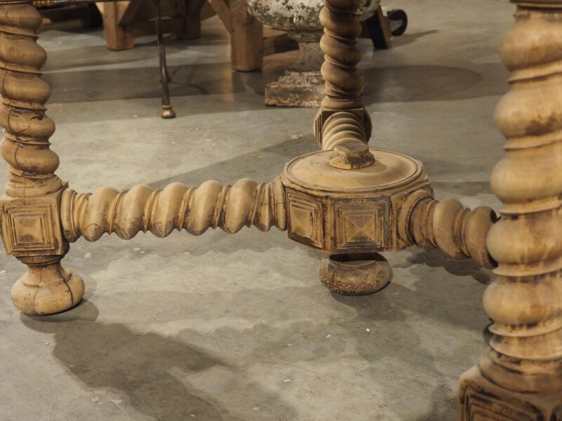 19th Century French Bleached Oak Table with Turned Legs and Bluestone Top - Image 8