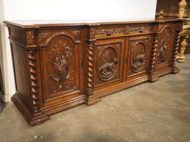 A Long Antique French Oak Hunting Lodge Buffet Enfilade, Circa 1890