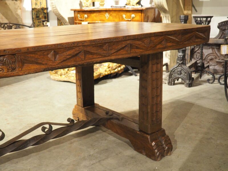 Unusual Antique French Oak and Iron Chateau Dining Table, "Priovq Vivere" - Image 17