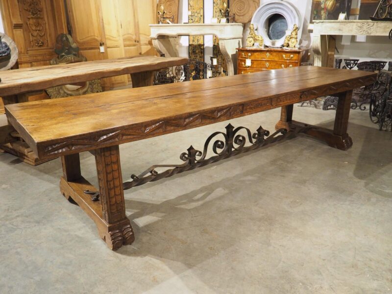 Unusual Antique French Oak and Iron Chateau Dining Table, "Priovq Vivere" - Image 18