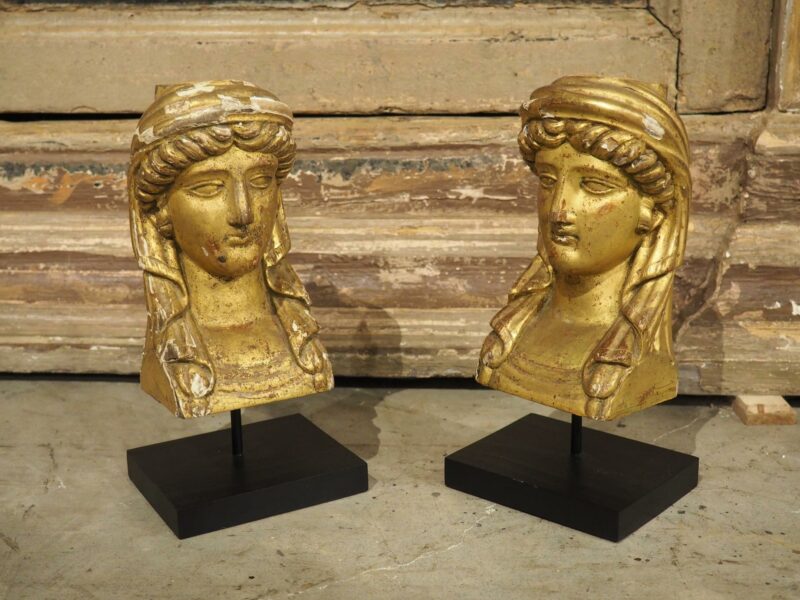 Pair of Small French Empire Giltwood Busts, Circa 1815 - Image 3