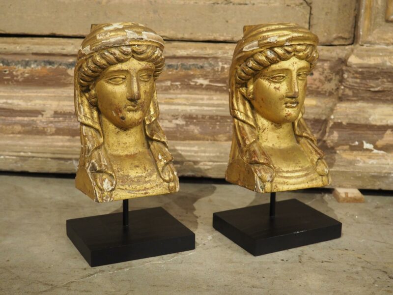 Pair of Small French Empire Giltwood Busts, Circa 1815 - Image 10