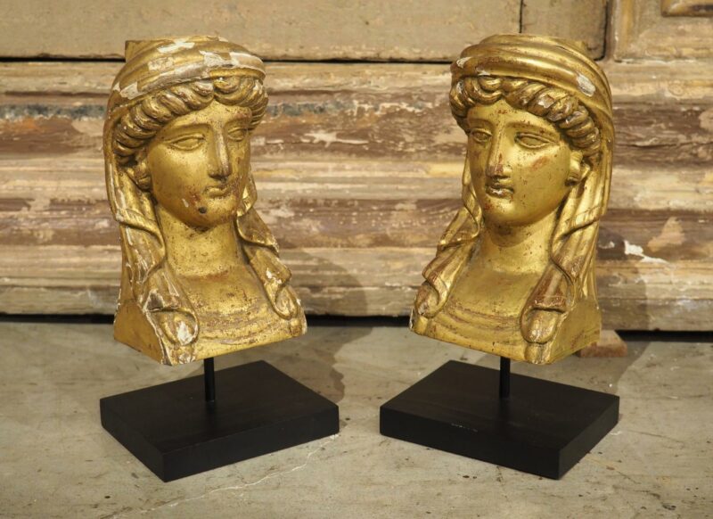 Pair of Small French Empire Giltwood Busts, Circa 1815